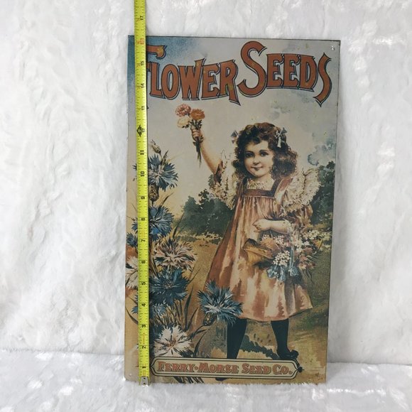 Vintage Flower Seeds Metal Sign Girl Flower Basket Ferry Morse Seed Co. 1994 - Picture 6 of 7